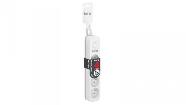 Przedłużacz KERG z wyłącznikiem-4 gniazda-biało-szary-1,5m-10A-H05VV-F-3x1,0mm2