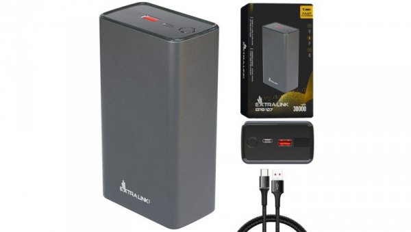 Powerbank Power bank, 65W PD, USB-C Extralink EPB-127 30000mAh Srebrny