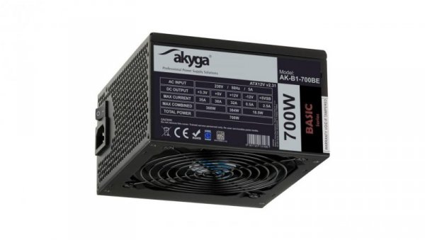 Zasilacz ATX 700W Akyga AK-B1-700BE BLACK EDITION P4+4 PCI-E 6 pin i 6+2 pin 5x SATA PPFC FAN 12cm