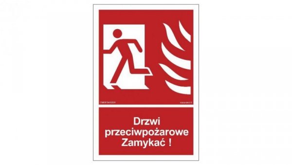 ZNAK - BB011 Drzwi przeciwpożarowe Zamykać! Kierunek drogi ewakuacyjnej w lewo 10 x 14,8 cm FN - Folia samoprzylepna
