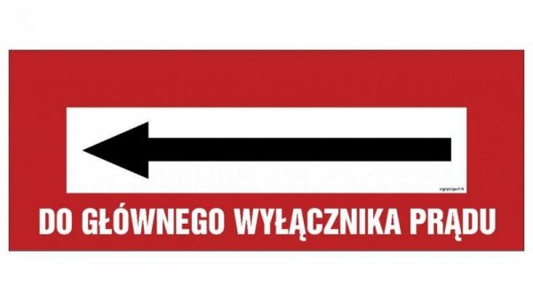 ZNAK - BC130 Do głównego wyłącznika prądu 54 x 21 cm PS - Płyta 1mm foto.