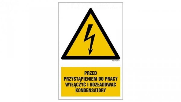 ZNAK - HA018 Przed przystąpieniem do pracy wyłączyć i rozładować kondensatory 30 x 45 cm PN - Płyta 1mm