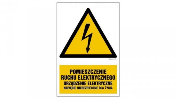 ZNAK - HA028 Pomieszczenie ruchu elektrycznego urządzenie elektryczne napięcie niebezpieczne dla życia - opakowanie 10 sztuk 5 x