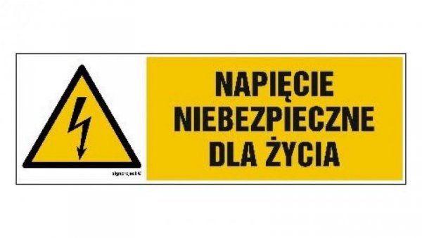 ZNAK - HB002 Napięcie niebezpieczne dla życia 15 x 5 cm FN - Folia samoprzylepna