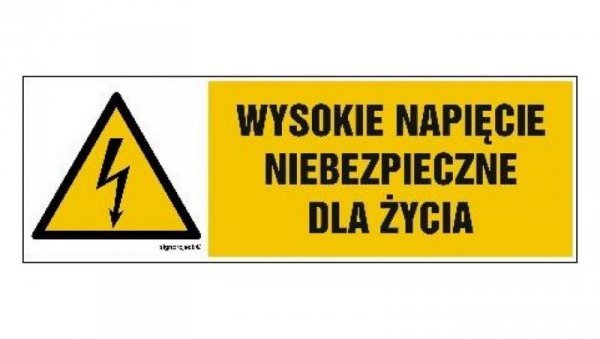 ZNAK - HB004 Wysokie napięcie niebezpieczne dla życia - arkusz 8 naklejek - arkusz 8 naklejek 10 x 3,3 cm FN - Folia samoprzylep