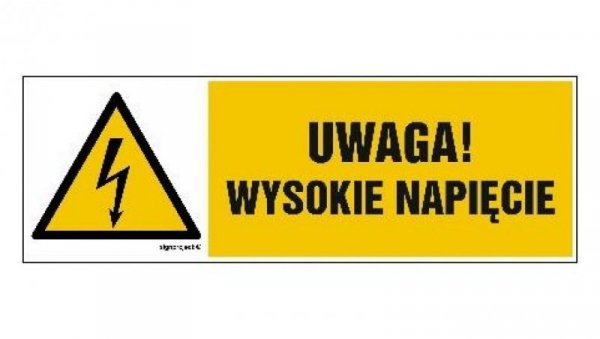 ZNAK - HB016 Uwaga wysokie napięcie 20 x 6,7 cm FN - Folia samoprzylepna