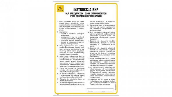 ZNAK - IAA13 Instrukcja BHP dla sprzątaczek i osób zatrudnionych przy sprzątaniu 24,5 x 35 cm HN - Płyta TD-flex 0,4mm