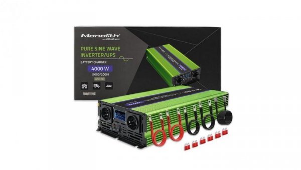 Qoltec Przetwornica napięcia Monolith ładowanie baterii UPS 2000W 4000W 12V na 230V Czysty Sinus LCD