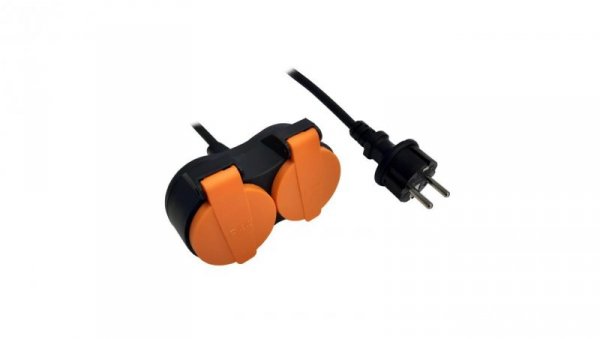 Przedłużacz, rozgałęźnik wtyczkowy, podwójny 2x2P+Z H05RR-F 3G1,0mm², IP44, 1m, pomarańczowy / 34045
