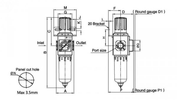 Filtroreduktor G 1/8 GW do 10 bar, regulacja 1,5-9 bar, 5 mikronów