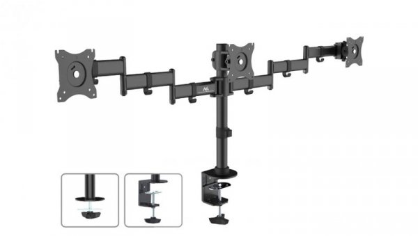 Uchwyt biurkowy na 3 monitory LCD podwójne ramiona 13-27 8kg VESA 75x75 oraz 100x100 Maclean MC-691