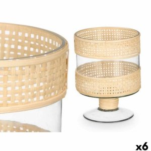 Świeczniki SG-29685 Przezroczysty Naturalny Szkło Rattan 15 x 20 x 15 cm (6 Sztuk)
