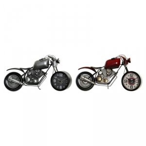 Stolné hodiny DKD Home Decor Motocykl 44 x 13,5 x 23 cm Czerwony Szary Żelazo Vintage (2 Sztuk)