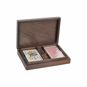 Karty do gry DKD Home Decor Sheesham Złoty Ceimnobrązowy 18 x 12 x 4 cm
