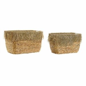 zestaw koszyków DKD Home Decor Brązowy Wielokolorowy Naturalny Frędzle 40 x 30 x 26 cm