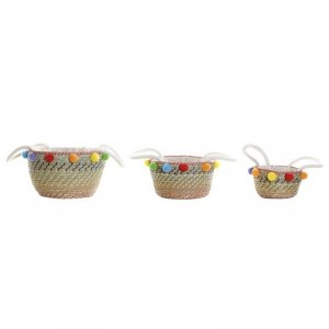 zestaw koszyków DKD Home Decor Poliester Pompony (57 x 45 x 42,5 cm)