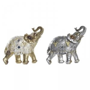 Figurka Dekoracyjna DKD Home Decor Słoń Srebrzysty Złoty Żywica (22,5 x 10,7 x 21,5 cm) (2 Sztuk)
