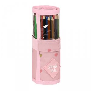Etui szkolne z akcesoriami Glow Lab Hearts Różowy (27 Części) (7 x 20 x 7 cm)