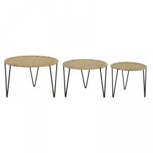 Zestaw 3 stołów DKD Home Decor Brązowy Czarny Naturalny 62 x 62 x 40 cm 62 x 62 x 40,5 cm