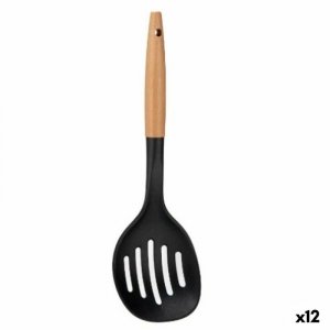 Łyżka cedzakowa Kinvara 79622 Czarny Naturalny Drewno 11 x 35 x 4 cm (12 Sztuk)