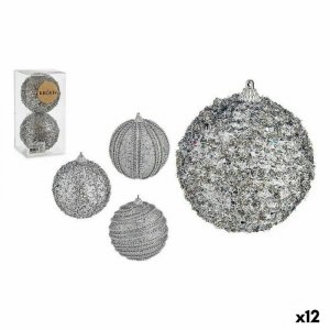 Zestaw bombek choinkowych Krist+ 01496 Srebrzysty PVC Ø 10 cm Z reliefem (12 Sztuk)