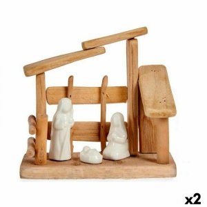 szopka bożonarodzeniowa Biały Naturalny Drewno Ceramika 18 x 17 x 8 cm (2 Sztuk)