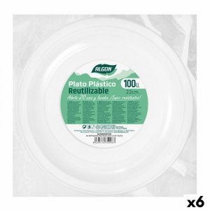 Zestaw talerzy wielokrotnego użytku Algon Okrągły Biały Plastikowy 22 x 22 x 1,5 cm (6 Sztuk)