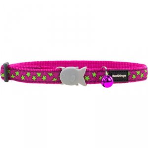 Obroża dla psa Red Dingo STYLE STARS LIME ON HOT PINK 31-47 cm