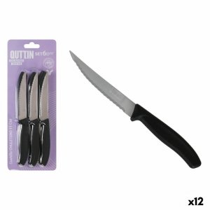 Zestaw Noży do Mięsa Quttin Czarny Srebrzysty 11 cm 6 Części (12 Sztuk)