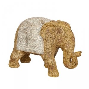 Figurka Dekoracyjna Romimex Beżowy Rattan Polyresin Słoń 29 x 20 x 12 cm