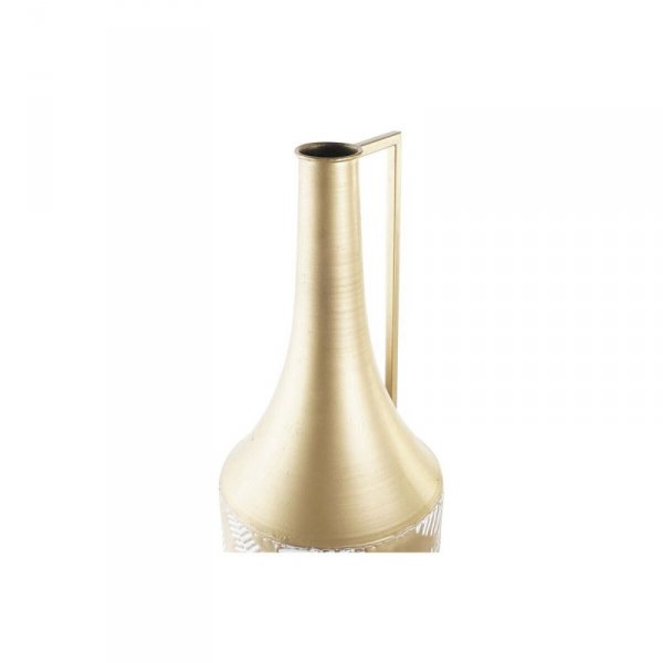 Wazon DKD Home Decor Złoty Metal Krem Tropikalny Liść roślin (21 x 21 x 81 cm)