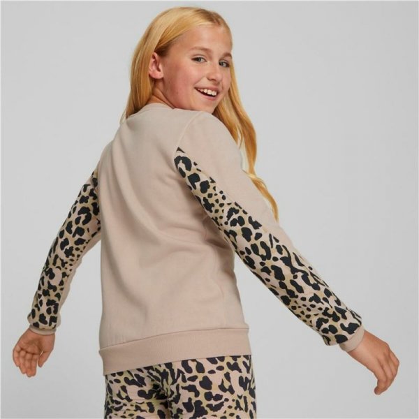 Bluza bez Kaptura dla Dziewczynki Puma Alpha Crew Neck Beżowy Lampart Różowy