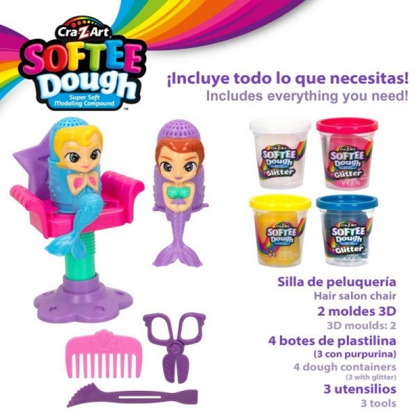 Zabawa z Plasteliną Cra-Z-Art Softee Dough Włosy sirenas (4 Sztuk)