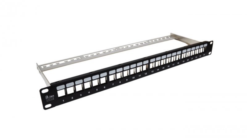 Patch panel 19 modularny 24 porty 1U z podporą niewyposażony PK020