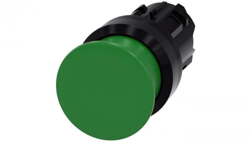 Przycisk grzybkowy 22mm okrągły tworzywo zielony 30mm z samopowrotem 3SU1000-1AD40-0AA0