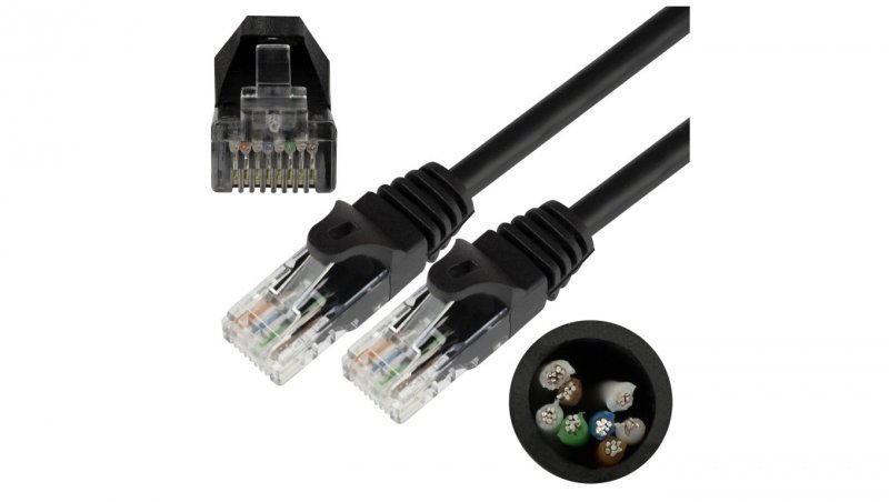 Patchcord UTP kat.5e kabel sieciowy LAN 2x RJ45 linka czarny 1m NEKU