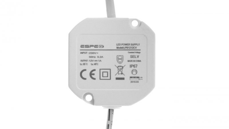 Zasilacz LED dopuszkowy 12V 1A 12W IP67 ESPE LPB1212CV