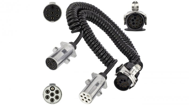 Spiralny adapter kablowy QLY-s do naczepy 24V wtyk 15-pin / 2 metalowe wtyki 7-pin typu N+S 4,5m