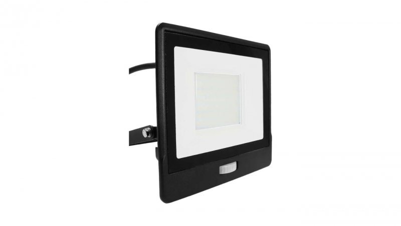 Projektor LED z czujnikiem ruchu 50W 4000lm 4000K Dioda SAMSUNG IP65 Kabel 1m Czarny 5 Lat Gwarancji 20290
