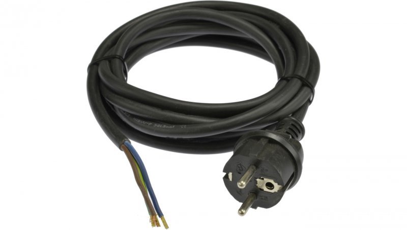 Przewód z wtyczką prostą H03VV-F 3x1,5mm 3m czarny IP44