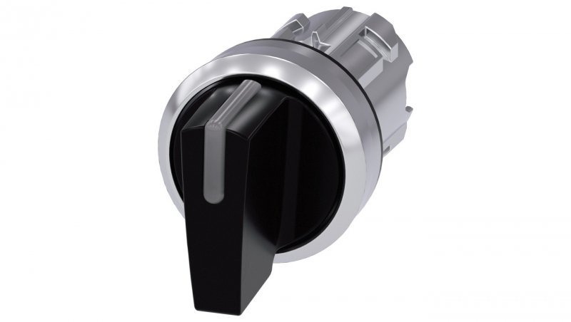 Przełącznik z możliwością podśw. 22mm okrągły metal błyszczący czarny krótkie pióro 3-poz. I-O-II bez samopowrotu kąt zał. 2x45