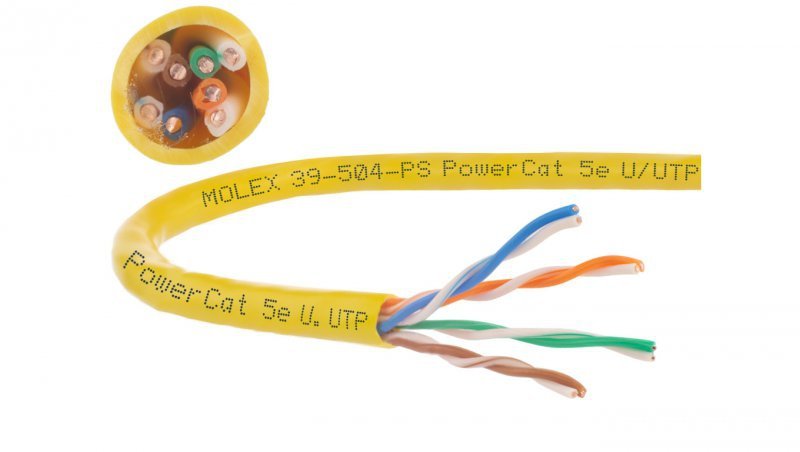 Kabel UTP kat.5e U/UTP 4x2x0,5 żółty Molex /305m/