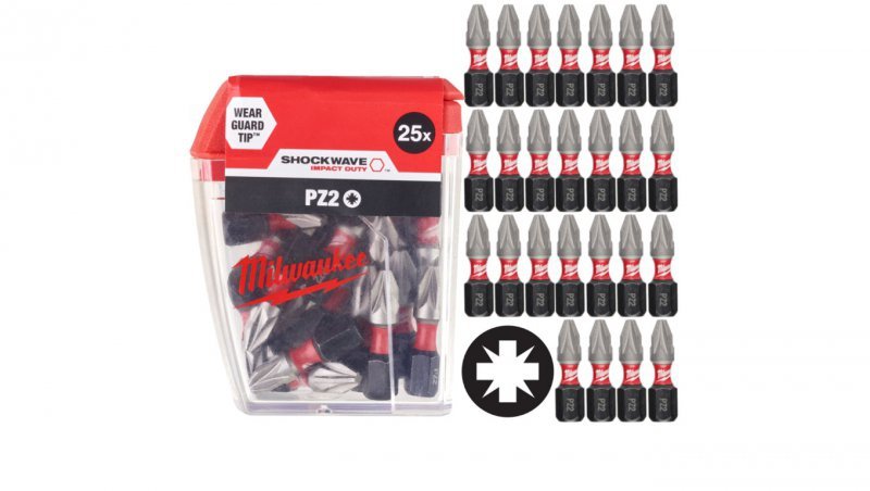 Bity udarowe do wkrętarki PZ2 25mm 1/4 SHOCKWAVE 25szt MILWAUKEE