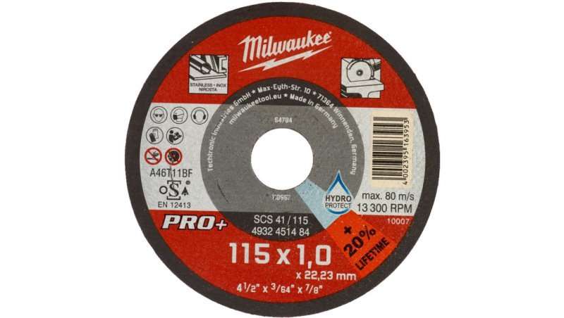 Tarcza tnąca do metalu płaska 115x1 mm PRO+ MILWAUKEE