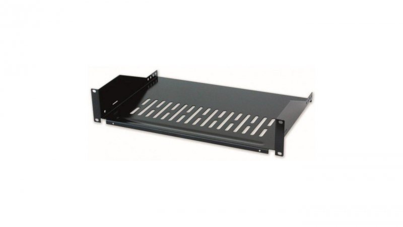 Półka 2U 400mm rack 19, 2 pkt mocowania, perforowana czarna