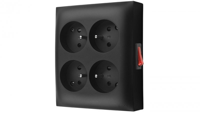 Simon Aquaclick Gniazdo IP20, 4-krotne z uziem., z wbudowanym wyłącznikiem czarny ACGZN4W1/49