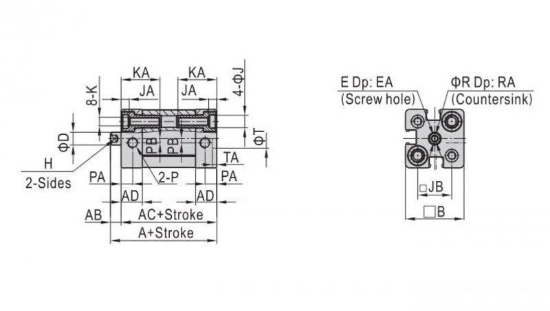 Siłownik Pneumatyczny kompaktowy z jednostronnym tłoczyskiem ISO21287. Średnica tłoka 12mm skok 25mm D12x25, FNSKI012.0025