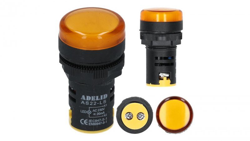 Lampka kontrolna sterownicza żółta LED fi:22 230V