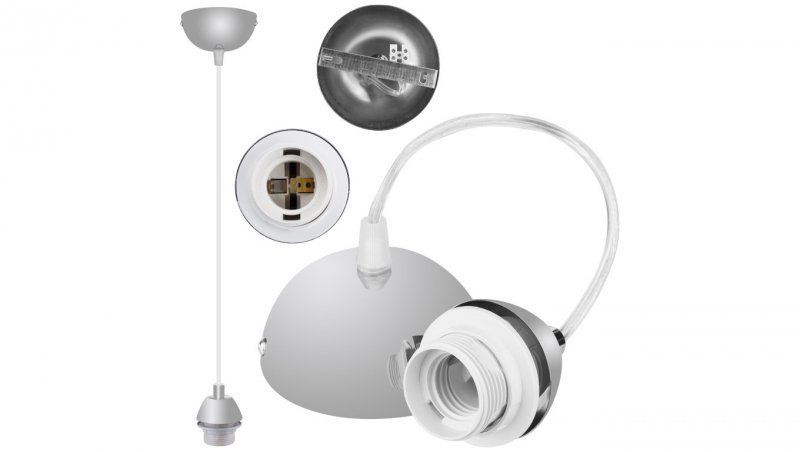 Lampa wisząca zwis sufitowy E27 chromowana pod klosz (bez linki)
