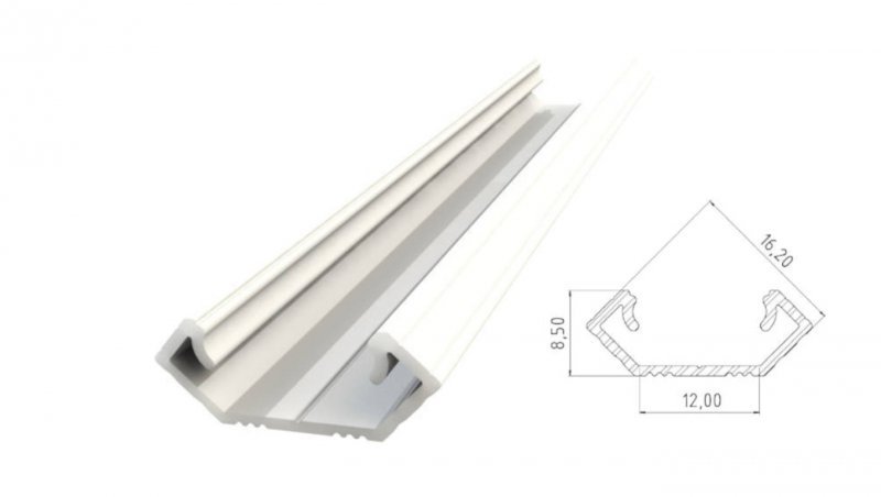 profil ALU kątowy 45st, lakierowany biały, dł. 3000, max szer. taśmy 12mm